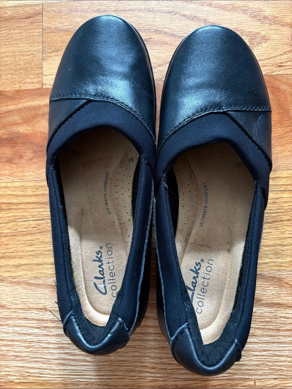 Clarks Black Cora Charm Slip-On Leather Comfort Flats